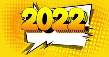 2022 yılı. Çizgi roman metni. Gelecekteki iş kariyeri, yeni yıl hedefleri, hedef kavramı. Hareket posteri. 4k animasyon Retro pop sanat tarzı.