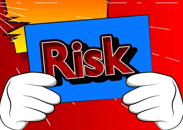Hand Omhoog Houden Van Een Banner Met Risk Tekst Toont — Stockvector