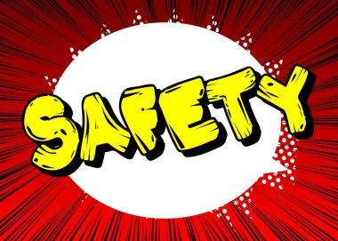 Güvenlik. Soyut çizgi roman arkaplanı üzerine çizgi roman metni. Retro pop sanatı çizimi.