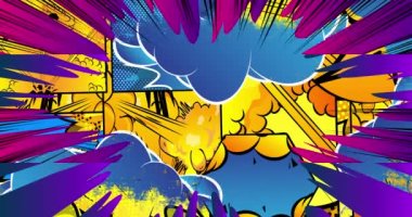 Soyut Çizgi Roman Arkaplan Çizgi Filmi. Hareket posteri. 4k animasyon çizgi roman, değişen elementler, duvar kağıtları. Retro pop sanatının arka planı.