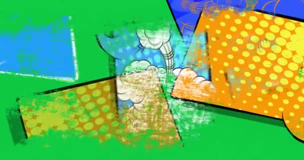 Абстрактный Мультфильм Комиксах Плакат Ходатайствами Анимированных Комиксов Движущихся Меняющих Элементы — стоковое видео