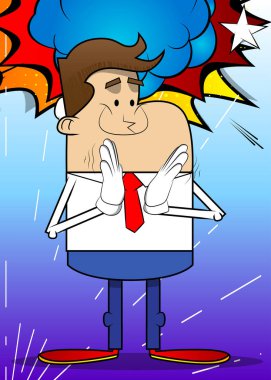 El çırpan bir iş adamının basit bir retro karikatürü. Profesyonel finans çalışanı kırmızı kravatlı beyaz gömlek giyiyor..