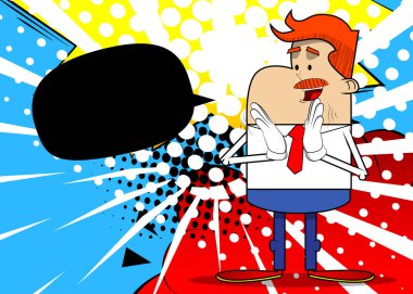 El çırpan bir iş adamının basit bir retro karikatürü. Profesyonel finans çalışanı kırmızı kravatlı beyaz gömlek giyiyor..