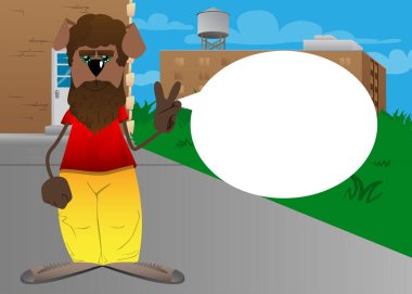 V işaretini gösteren komik çizgi film köpeği, barış hareketi. Vektör illüstrasyonu.