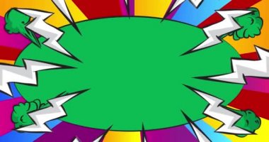 Renkli Çizgi Roman Konuşma Kabarcığı Arkaplanı. Hareket posteri. 4k animasyon çizgi roman, değişen elementler, duvar kağıtları. Retro pop sanatının arka planı.