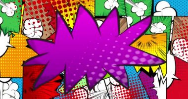 Renkli Çizgi Roman Konuşma Kabarcığı Arkaplanı. Hareket posteri. 4k animasyon çizgi roman, değişen elementler, duvar kağıtları. Retro pop sanatının arka planı.