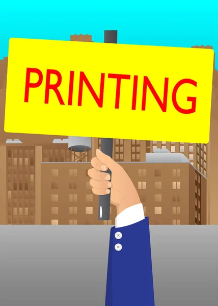 手持印有印刷文字的横幅 展示广告牌 印刷业务概念 — 图库矢量图片