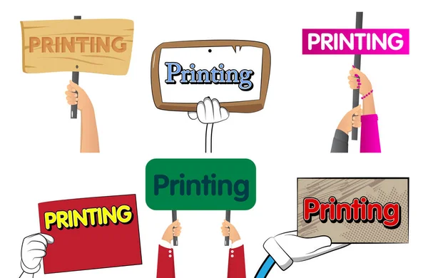 Handbanner Met Printing Tekst Toont Billboard Print Printer Business Concept — Stockvector