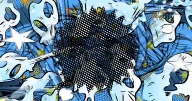 Retro karikatür tarzı pop sanat geçmişi. Manga karikatür arkaplan videosu. Çizgi roman girişi. Hareket posteri. 4k animasyon hareketi, değişen duvar kağıdı.
