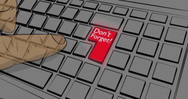 Bilgisayar klavyesindeki kelimeyi unutma. Adam dizüstü bilgisayarda tuş takımına basıyor. 4k Çizgi Roman tarzı animasyon.