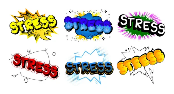 Stress Testo Delle Parole Dei Fumetti Sfondo Astratto Illustrazione Stile — Vettoriale Stock