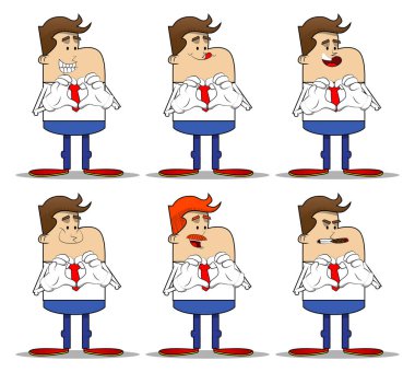 Kalp şeklinde el hareketi olan bir iş adamının basit bir retro karikatürü. Profesyonel finans çalışanı. Kırmızı kravatlı beyaz gömlek giyiyor..