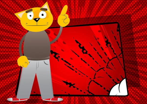 Komik Çizgi Film Kedisi Parmağıyla Hayır Diyor Vektör Çizimi Şirin — Stok Vektör