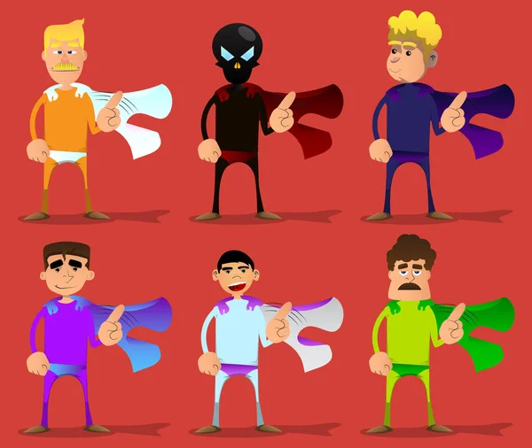 Süper Kahraman Gibi Giyinmiş Komik Çizgi Film Adamı Parmağıyla Hayır — Stok Vektör