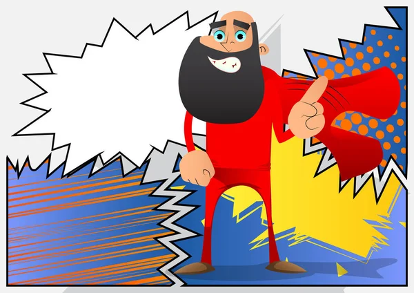 Divertido Hombre Dibujos Animados Vestido Como Superhéroe Diciendo Que Con — Vector de stock