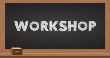 Beyaz boya atölye metnini antika sanayi kömürü renk panosuna karaladı.