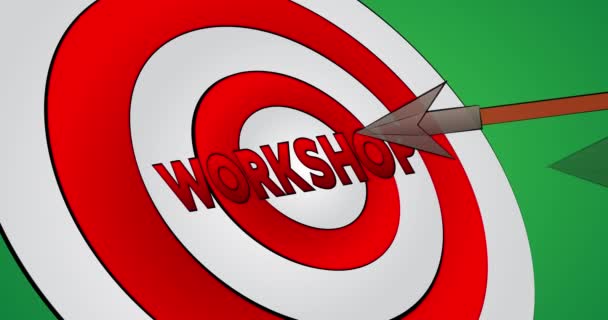 Arrows Hit Bull Eye Text Workshop Cartoon Animation Stock Video — Stock Video