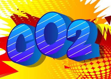 Karbondioksit Soyut çizgi roman arkaplanı üzerine çizgi roman metni. Retro pop sanatı çizimi. CO2 emisyon karbondioksit hava kirliliği azaltma bölgesi kavramı.