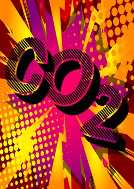 Karbondioksit Soyut çizgi roman arkaplanı üzerine çizgi roman metni. Retro pop sanatı çizimi. CO2 emisyon karbondioksit hava kirliliği azaltma bölgesi kavramı.