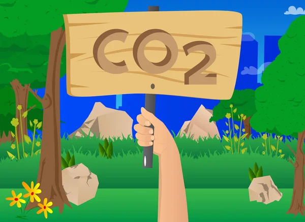 举着一面标有二氧化碳文字的横幅 展示广告牌的横幅 二氧化碳排放二氧化碳减少空气污染区概念 — 图库矢量图片