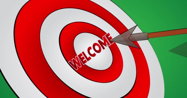 Arrows Hit Bull Eye Text Welcome Cartoon Animation Stock Video — Stock Video