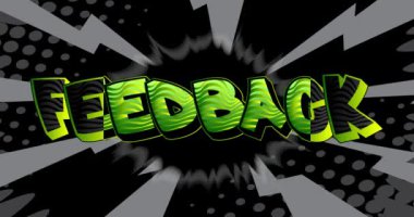 Geri bildirim. Hareket posteri. 4k animasyon çizgi roman kelime metni soyut çizgi roman arkaplanı üzerinde hareket ediyor. Retro pop sanat tarzı.