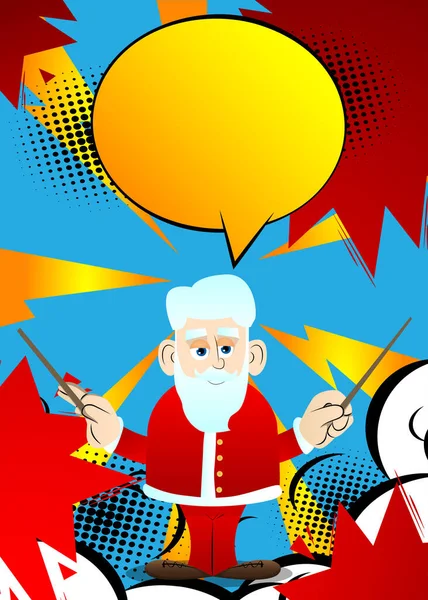Papai Noel Suas Roupas Vermelhas Com Maestro Orquestra Barba Branca —  Vetores de Stock