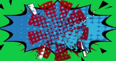 Yeşil ekranda Retro karikatür tarzı Konuşma Kabarcığı arkaplanı. Manga çizgi film stok video. Krom anahtarlı pop sanat çizgi romanları. 4k animasyon hareketi, değişen duvar kağıdı.