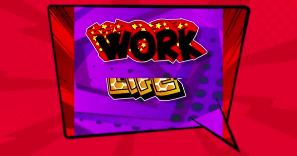 Balance Vida Laboral Cartel Movimiento Animated Comic Book Word Text — Vídeo de stock