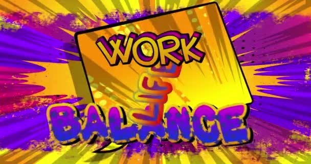 Balance Vida Laboral Cartel Movimiento Animated Comic Book Word Text — Vídeo de stock