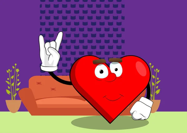 Heart Shape Hands Rocker Pose Cartoon Character Funny Red Love — стоковый вектор