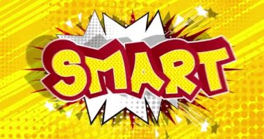 Akıllıca. Hareket posteri. 4k animasyon çizgi roman kelime metni soyut çizgi roman arkaplanı üzerinde hareket ediyor. Retro pop sanat tarzı.
