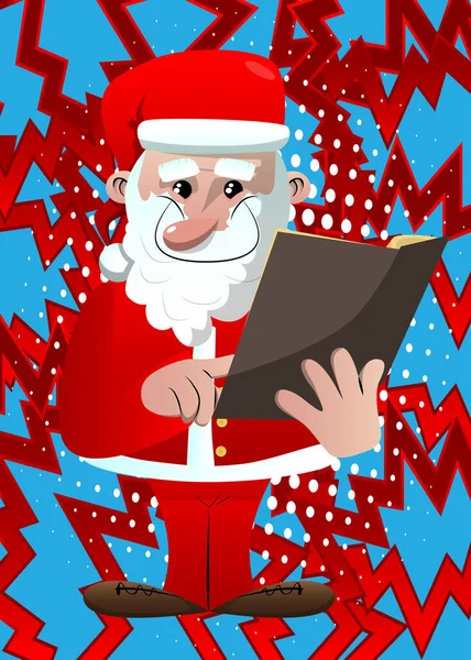 Der Weihnachtsmann Roter Kleidung Mit Weißem Bart Liest Und Zeigt — Stockvektor