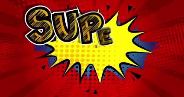 Klug Bewegungsplakat Animierter Comic Worttext Auf Abstraktem Comichintergrund Retro Pop — Stockvideo