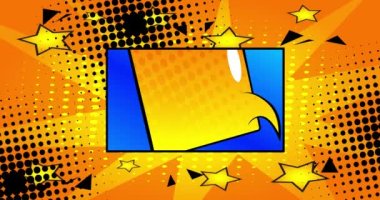 Yenilik. Motion poster işi konsepti. 4k animasyon çizgi roman kelime metni soyut çizgi roman arkaplanı üzerinde hareket ediyor. Retro pop sanat tarzı.