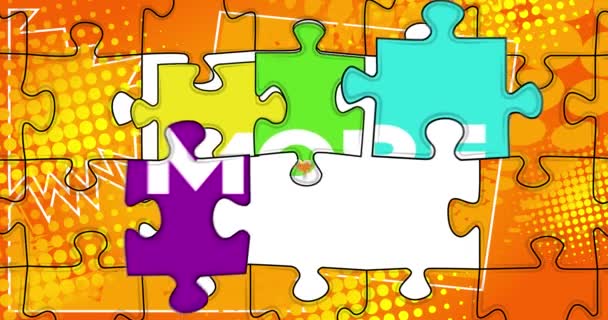 Puzzelstukjes Verbindingselementen Volgorde Met Tekst Meer Symbool Van Teamwork Samenwerking — Stockvideo