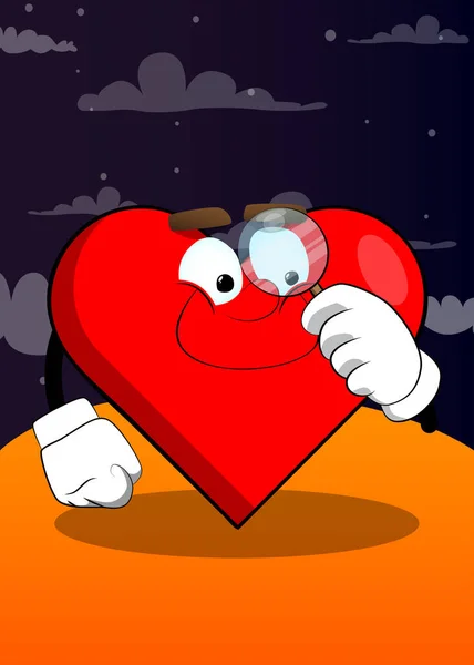 Herzform Mit Einer Lupe Als Cartoon Figur Lustige Rote Liebe — Stockvektor