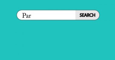 Metni part-time olan sanal arama çubuğu. İşadamı sağ işaret parmağını bir arama simgesine dokunmak için itiyor. 4k Comic Book tarzı animasyon. Çalışma konsepti.