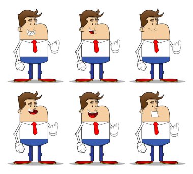 El işaretli basit bir iş adamı karikatürü, buraya ifade etmek için geldi. Profesyonel finans çalışanı. Kırmızı kravatlı beyaz gömlek giyiyor..