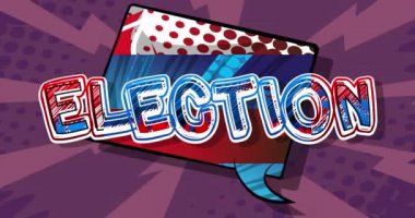 Seçimler. Hareket posteri. 4k animasyon çizgi roman kelime metni soyut çizgi roman arkaplanı üzerinde hareket ediyor. Retro pop sanat tarzı.