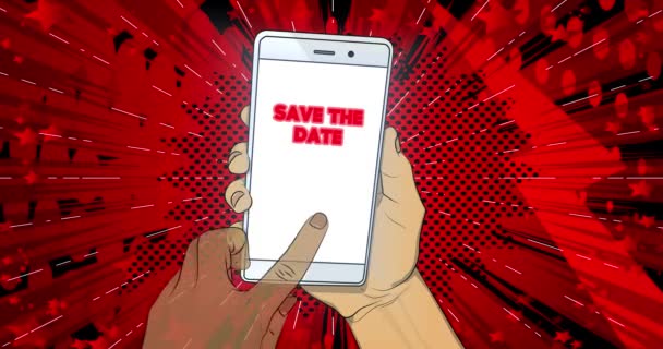 Sla Datumtekst Het Scherm Van Smartphone Hand Klikken Tekst Mobiele — Stockvideo