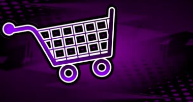 E-ticaret simgesi, alışveriş sembolü. Satış Hareketi posteri. Soyut çizgi roman arka planında 4k animasyon çizgi roman sembolü. Retro pop sanat tarzı.