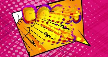 Müzik kutusu. Hareket posteri. 4k animasyon çizgi roman kelime metni soyut çizgi roman arkaplanı üzerinde hareket ediyor. Retro pop sanat tarzı.