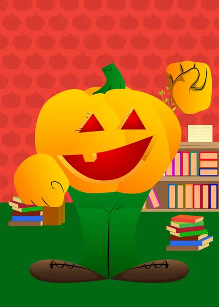 Abóbora Decorativa Para Halloween Fazendo Poder Para Pessoas Punho Gesto — Vetor de Stock