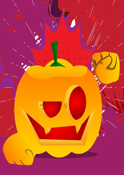 Abóbora Decorativa Para Halloween Fazendo Poder Para Pessoas Punho Gesto — Vetor de Stock
