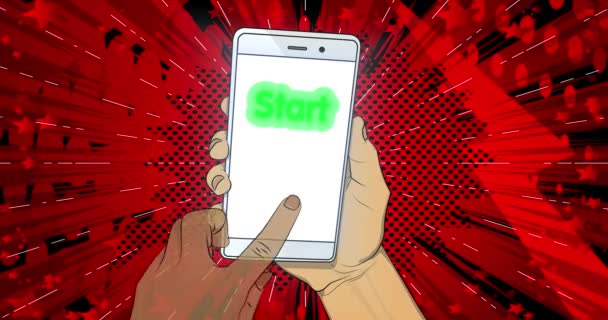 Spustit Text Obrazovce Smartphone Ruční Klikání Text Mobilním Telefonu Animace — Stock video