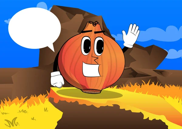Κρεμμύδι Χέρι Που Κουνάει Cartoon Farm Φυτικό Χαρακτήρα Αστεία Απεικόνιση — Διανυσματικό Αρχείο