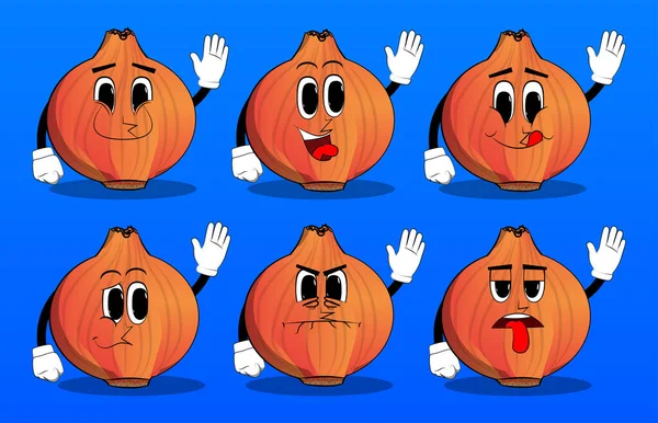 Κρεμμύδι Χέρι Που Κουνάει Cartoon Farm Φυτικό Χαρακτήρα Αστεία Απεικόνιση — Διανυσματικό Αρχείο