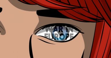 Avrupa 'daki savaş kadın gözüyle yazılmış. Yakın plan çizgi film animasyonu. Comic Book tarzı 4k stok video.