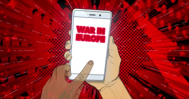 Guerra Europa Texto Tela Smartphone Mão Clicando Texto Telefone Celular — Vídeo de Stock